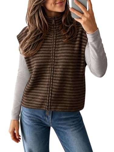 Saodimallsu Women's Striped Knit Zip-Up Cardigan Vest: $23.98 Saodimallsu Women's Striped Knit Zip-Up Cardigan Vest: $23.98