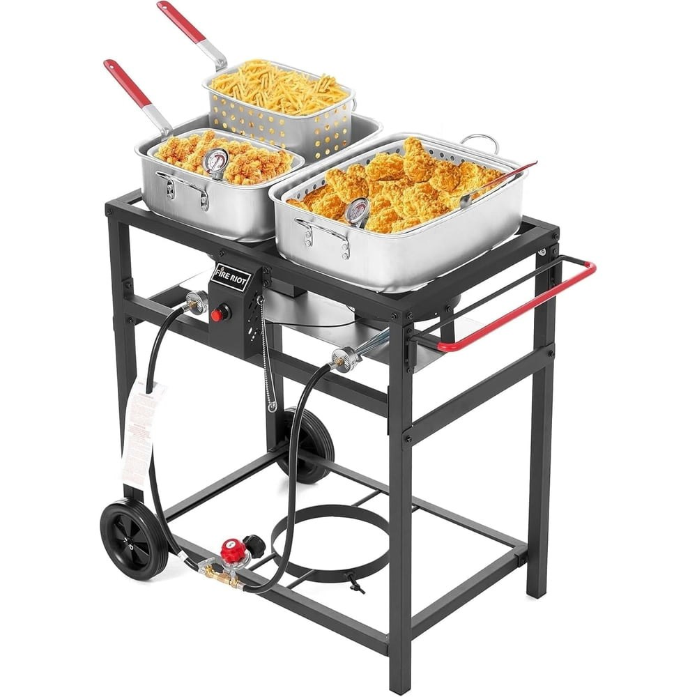 Outdoor Double Burner Propane Deep Fryer Set with Two 18-Quart Aluminum Pots and Baskets: $179.99