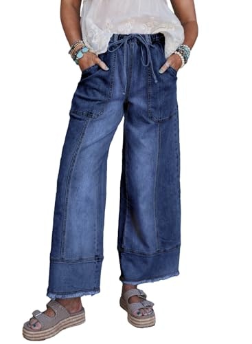 Shewin Women's High-Waisted Wide Leg Raw Hem Jeans: $36.98