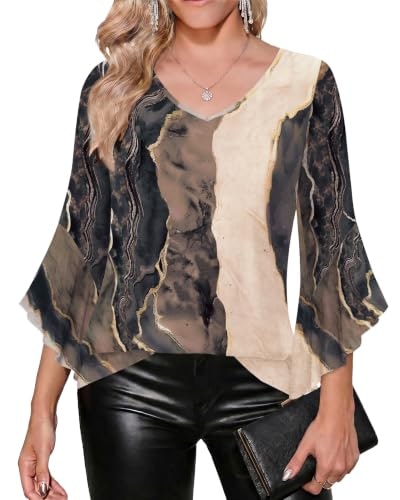 Zeagoo Women's Marble Pattern 3/4-Sleeve Ruffle Blouse: $25.49 Zeagoo Women's Marble Pattern 3/4-Sleeve Ruffle Blouse: $25.49