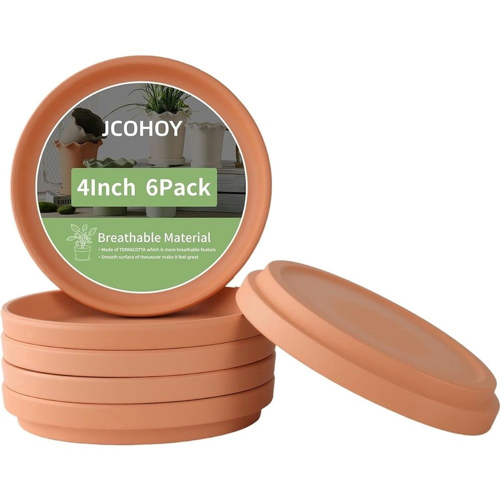 JCOHOY 4-Inch Clay Plant Saucer 6-Pack: $15.29