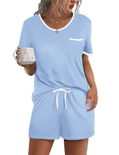 Ekouaer Women's 2-Piece Short Sleeve Pajama Set: $14.21 Ekouaer Women's 2-Piece Short Sleeve Pajama Set: $14.21