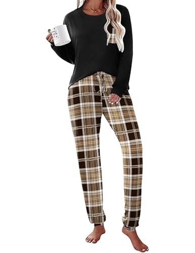 Ekouaer Women's Plaid Long Sleeve Pajama Set: $29.98 Ekouaer Women's Plaid Long Sleeve Pajama Set: $29.98