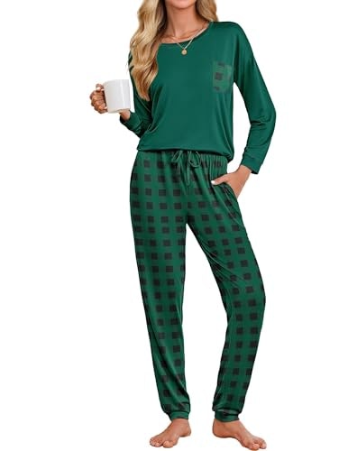 Ekouaer Women's Plaid Long Sleeve Pajama Set: $19.98 Ekouaer Women's Plaid Long Sleeve Pajama Set: $19.98