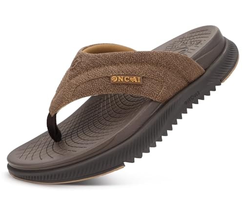 Oncai Men's Arch Support Leather Flip Flops: $39.98
