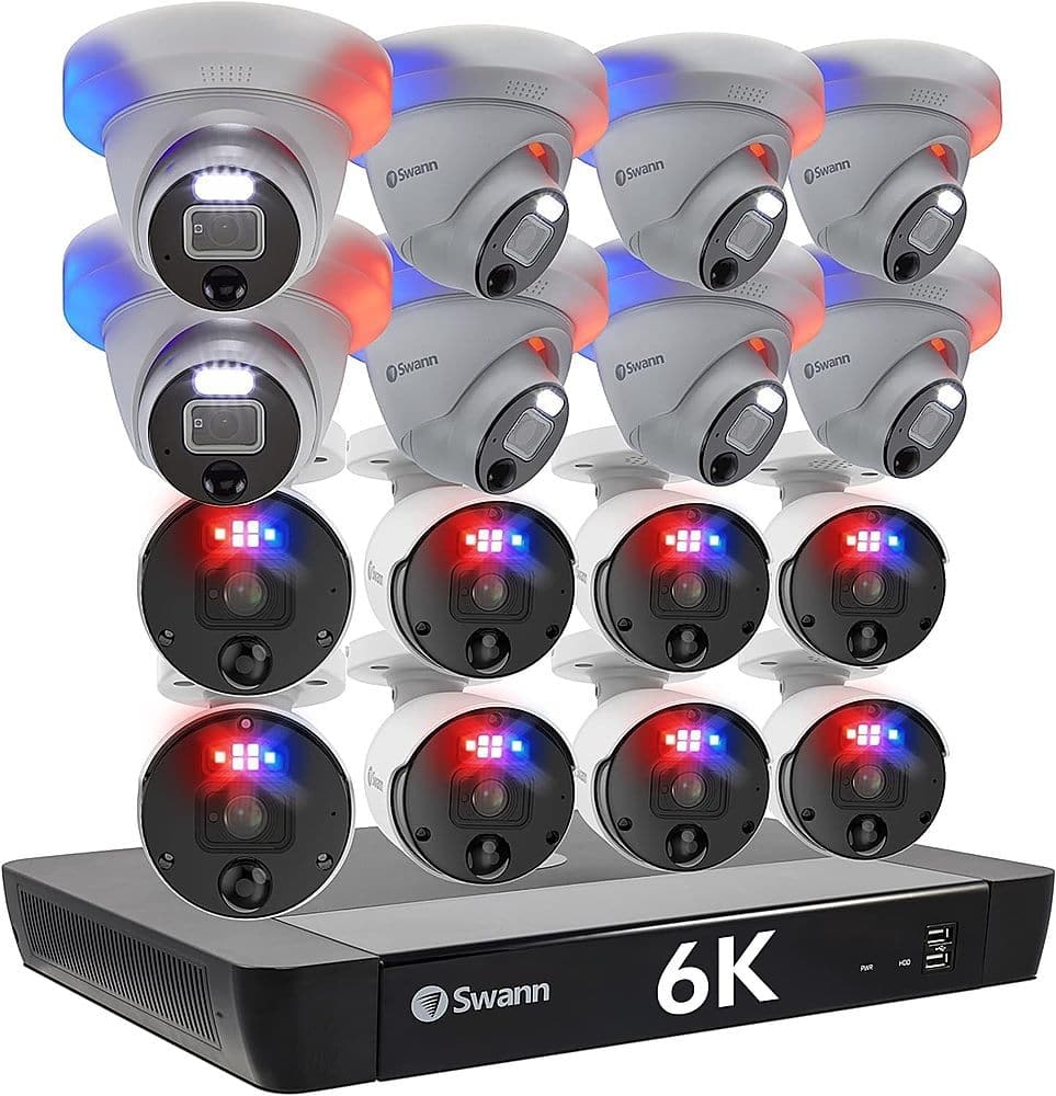 Swann 16-Channel 12MP PoE NVR Security System with 8 Bullet and 8 Dome Cameras 4TB: $2,999.99 Swann 16-Channel 12MP PoE NVR Security System with 8 Bullet and 8 Dome Cameras 4TB: $2,999.99