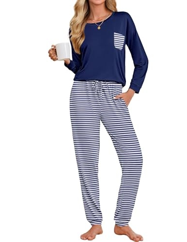 Ekouaer Women's Plaid Long Sleeve Pajama Set: $19.98 Ekouaer Women's Plaid Long Sleeve Pajama Set: $19.98