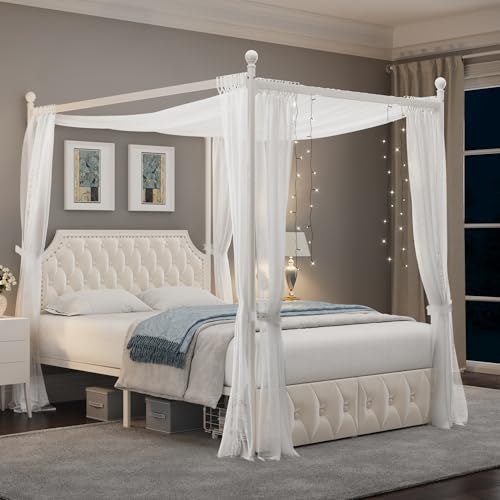 Keyluv Queen Upholstered Canopy Bed Frame: $234.88 Keyluv Queen Upholstered Canopy Bed Frame: $234.88