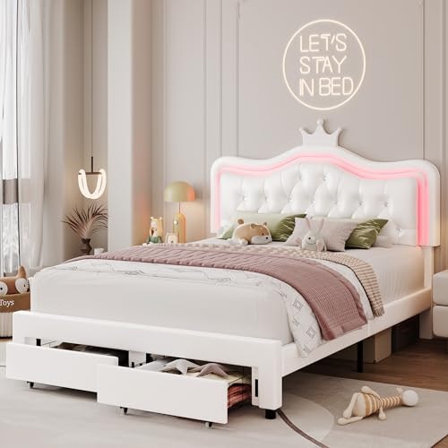 Keyluv Queen Upholstered LED Storage Bed Frame: $204.99 Keyluv Queen Upholstered LED Storage Bed Frame: $204.99