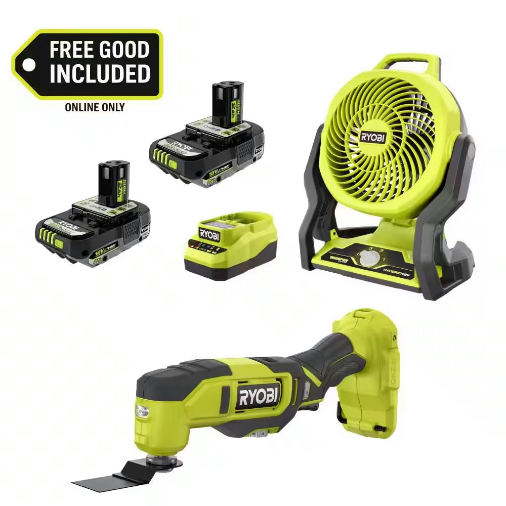 Ryobi ONE+ 18V Cordless Fan Kit w/ 2 Batteries: $124 w/ free Ryobi ONE+ Oscillating Multitool Ryobi ONE+ 18V Cordless Fan Kit w/ 2 Batteries: $124 w/ free Ryobi ONE+ Oscillating Multitool