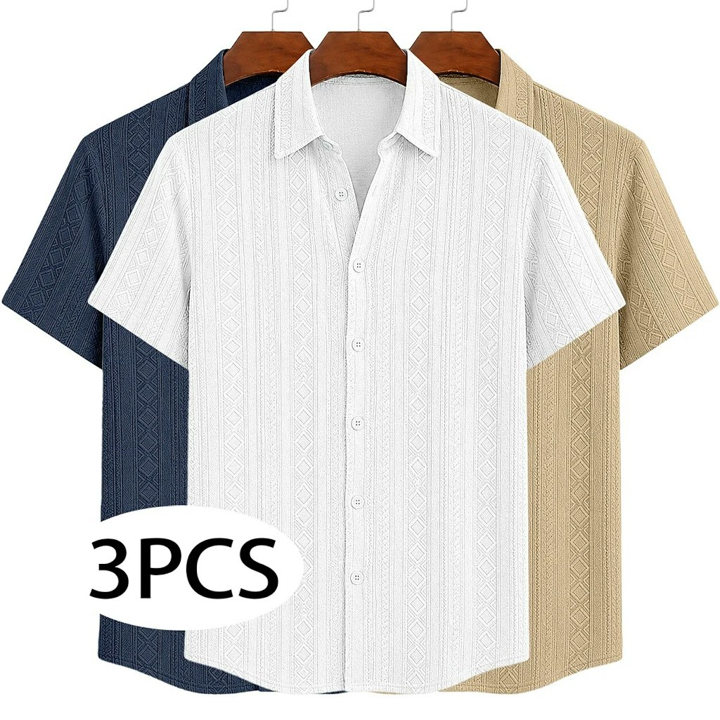 Men's Textured Jacquard Button-Down Shirt 3-Pack: $27 Men's Textured Jacquard Button-Down Shirt 3-Pack: $27