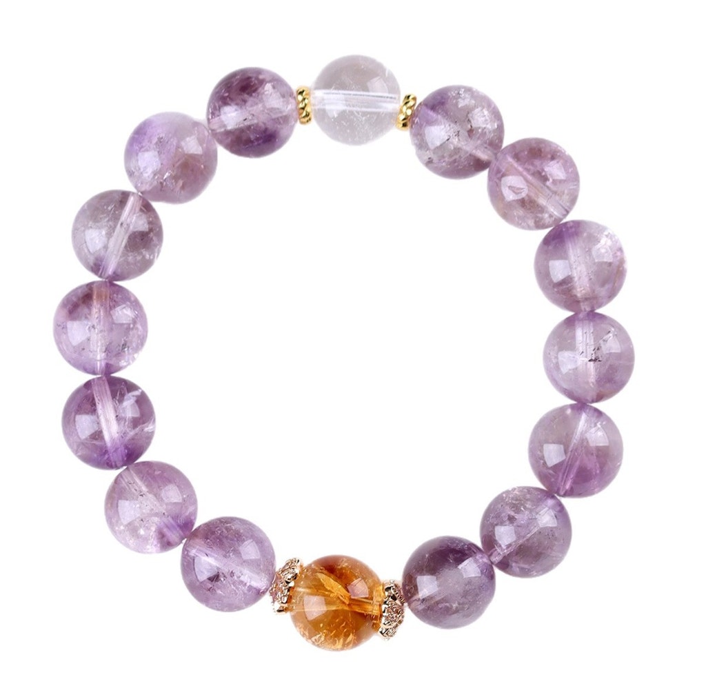 Natural Amethyst Citrine Bead Bracelet : $28.79