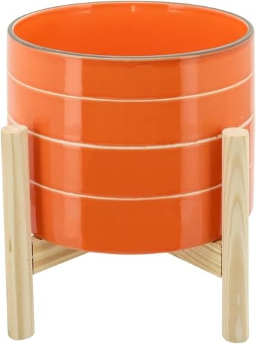 9-Inch Striped Ceramic Planter with Wooden Stand: $19.99 9-Inch Striped Ceramic Planter with Wooden Stand: $19.99
