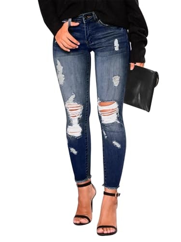 Kunmi Women's Stretchy Distressed Skinny Jeans: $29.22