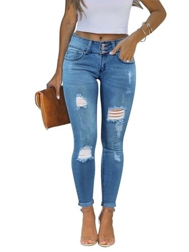Kunmi Women's Ripped Stretchy Skinny Jeans: $31.44