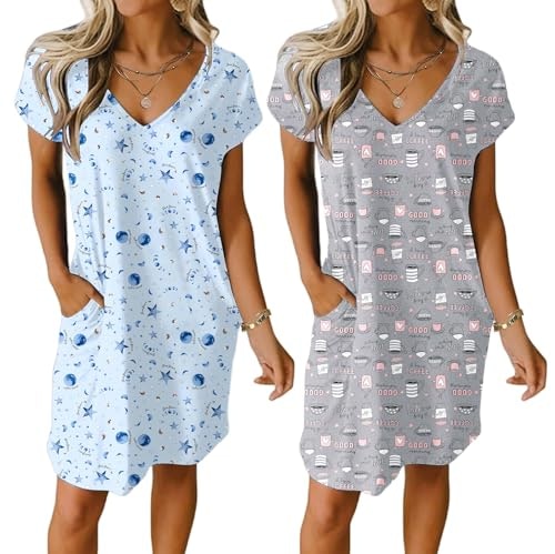 Ekouaer Women's Short Sleeve Nightgown 2-Pack: $19.97 Ekouaer Women's Short Sleeve Nightgown 2-Pack: $19.97