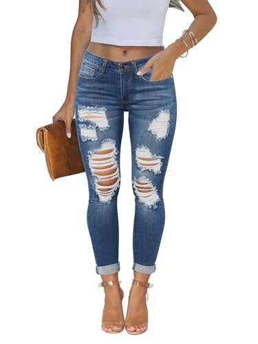 Kunmi Women's Distressed Skinny Stretchy Denim Jeans: $31.44