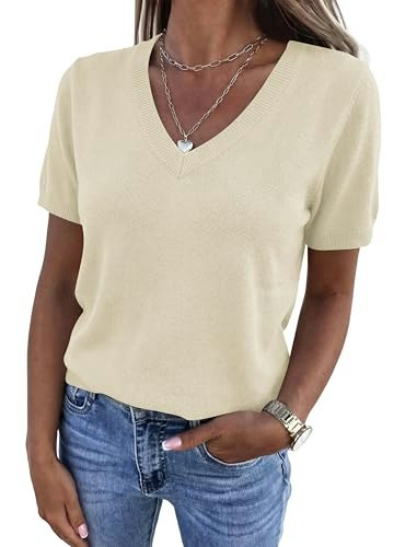 Prettygarden Women's Short Sleeve V-Neck Sweater: $19.99 Prettygarden Women's Short Sleeve V-Neck Sweater: $19.99