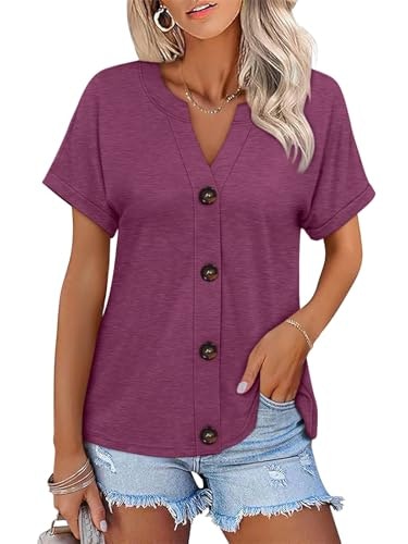 Ticticmiss Women's Short Sleeve V-Neck Button-Down Shirt: $16.97