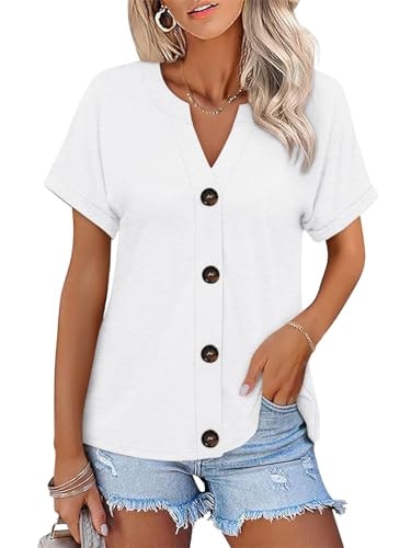 Ticticmiss Women's Short Sleeve V-Neck Button-Down Shirt: $16.98