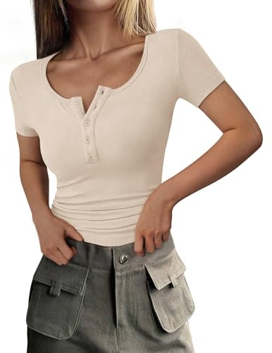 Prettygarden Women's Henley Summer Tee: $9.98 Prettygarden Women's Henley Summer Tee: $9.98