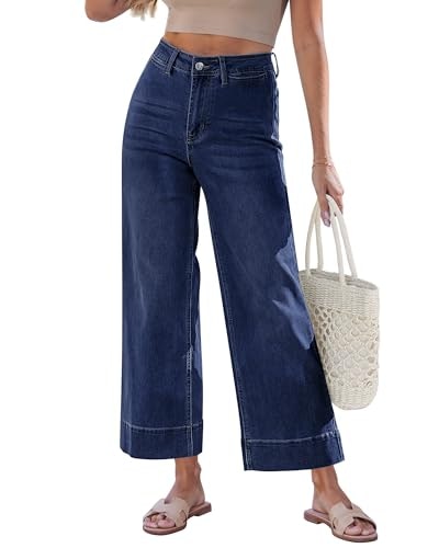 Grapent Women's High-Waist Stretchy Wide-Leg Cropped Jeans: $28.04