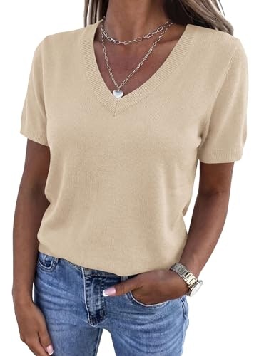 Prettygarden Women's V-Neck Short Sleeve Sweater: $27.99 Prettygarden Women's V-Neck Short Sleeve Sweater: $27.99