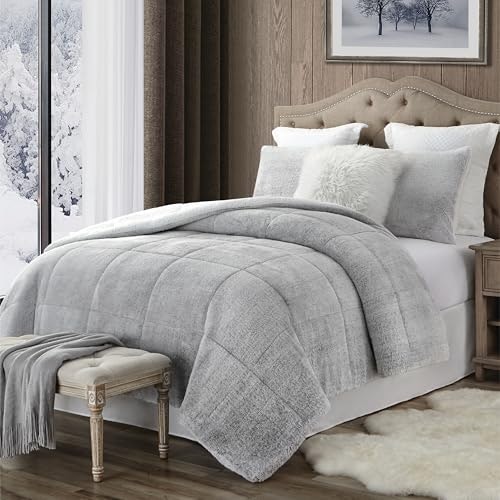 Swift Home Full/Queen Reversible Faux Fur Sherpa Comforter Set: $42.99
