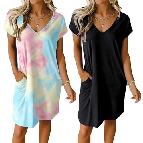Ekouaer Women's Short Sleeve Nightgown 2-Pack: $16.99 Ekouaer Women's Short Sleeve Nightgown 2-Pack: $16.99