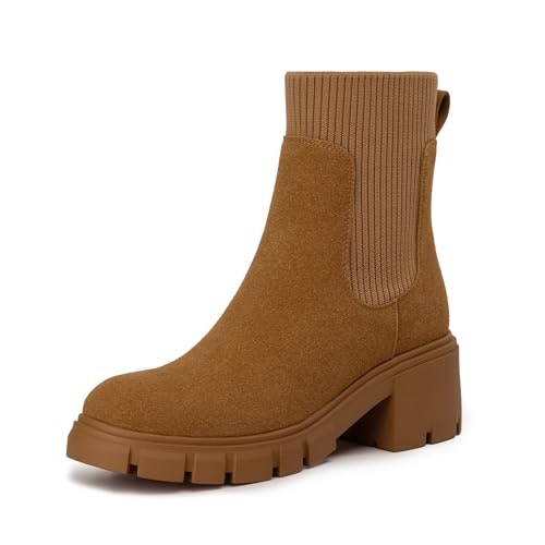 Athlefit Women's Suede Chunky Platform Chelsea Ankle Boots: $39.98 Athlefit Women's Suede Chunky Platform Chelsea Ankle Boots: $39.98