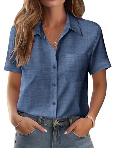 Zeagoo Women's Short Sleeve Button-Up Blouse: $12.74 Zeagoo Women's Short Sleeve Button-Up Blouse: $12.74