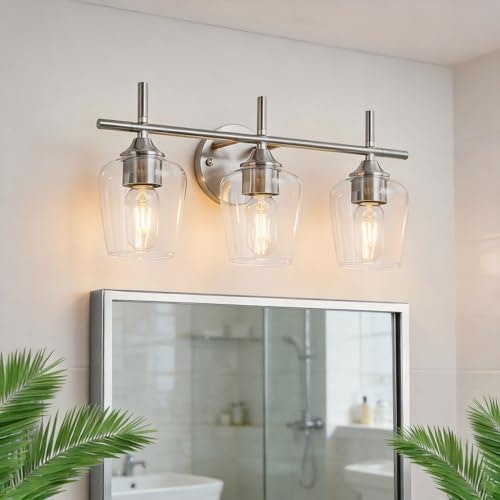Foucasal 3-Light Brushed Nickel Bathroom Vanity Light Fixture: $50.99 Foucasal 3-Light Brushed Nickel Bathroom Vanity Light Fixture: $50.99