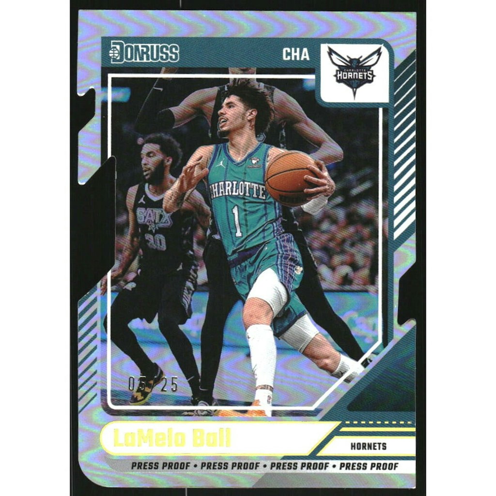 LaMelo Ball 2024-25 Donruss Press Proof Gold Die-Cut #12 Card: $27 LaMelo Ball 2024-25 Donruss Press Proof Gold Die-Cut #12 Card: $27
