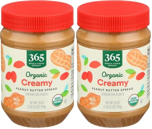 365 by Whole Foods Market Organic Creamy Peanut Butter 28-ounce 2-Pack: $14.36