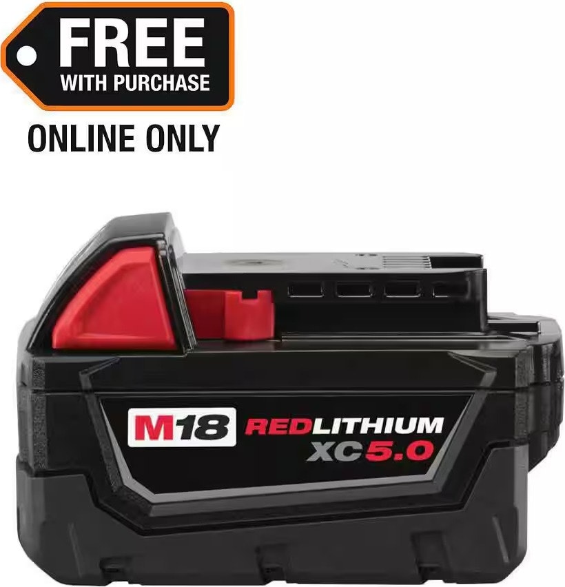 Milwaukee M18 18V 5.0-Ah Lithium-Ion XC Battery Pack: Free w/ tool purchase