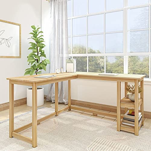 Plank+Beam Solid Wood L-Shaped Corner Desk with Shelves: $254.15