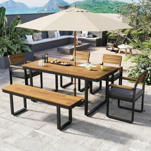 Merax 6-Piece Acacia Wood Outdoor Dining Set: $497.24