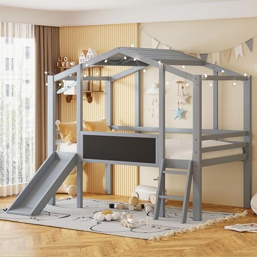 Merax Twin Wood House Loft Bed with Slide: $243.63 Merax Twin Wood House Loft Bed with Slide: $243.63