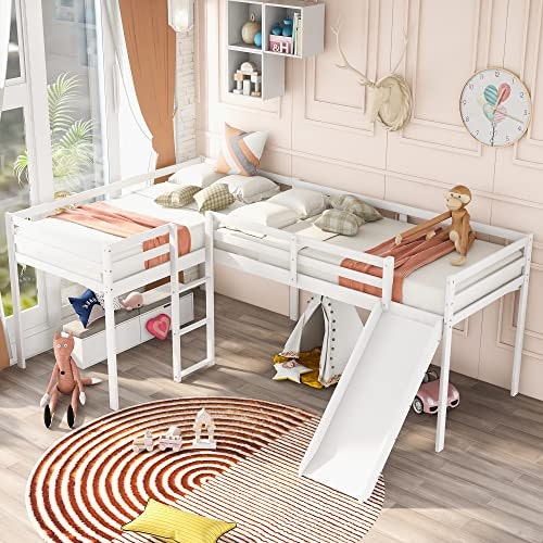 Merax L-Shaped Twin Loft Bed with Slide: $269.96