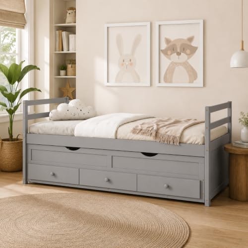 Keiki Twin Bed Frame with Trundle and 3 Storage Drawers: $261.68 Keiki Twin Bed Frame with Trundle and 3 Storage Drawers: $261.68