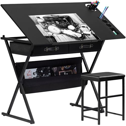 Vecelo Adjustable Drafting Table and Stool Set: $104.66
