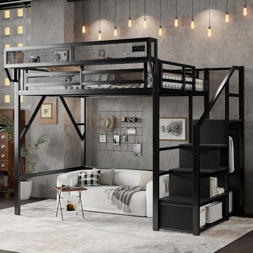 Keiki Full Metal Loft Bed with Staircase and Wardrobe: $352.74