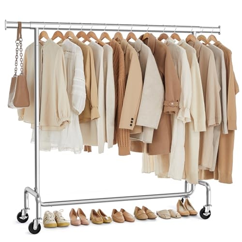 Songmics Heavy-Duty Extendable Clothes Rack with Wheels: $39.98