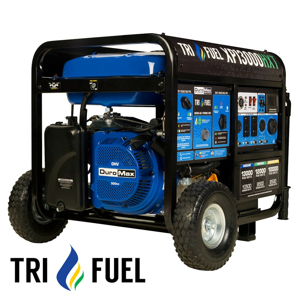 DuroMax XP13000HXT 500cc Tri-Fuel Remote Start 13000/10500-Watt Portable Generator: $1,299 DuroMax XP13000HXT 500cc Tri-Fuel Remote Start 13000/10500-Watt Portable Generator: $1,299
