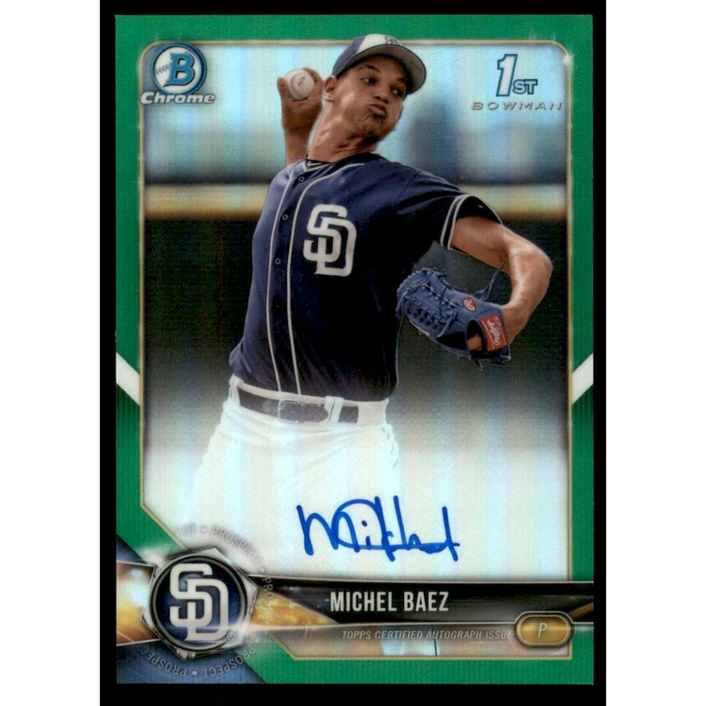 2018 Bowman Chrome Prospect Michel Baez Autograph Green Refractor: $22.50 2018 Bowman Chrome Prospect Michel Baez Autograph Green Refractor: $22.50
