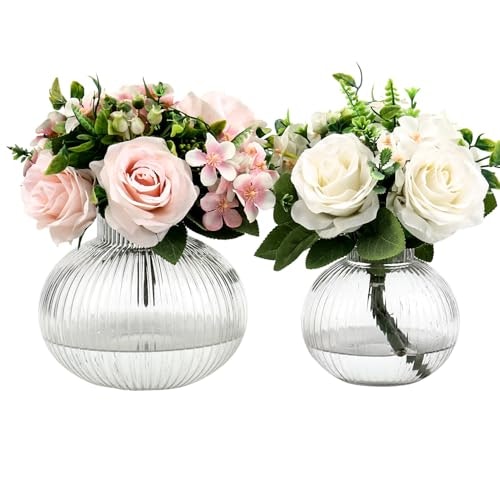 Yanwe1 Round Ribbed Glass Flower Vase 2-Pack: $33.14
