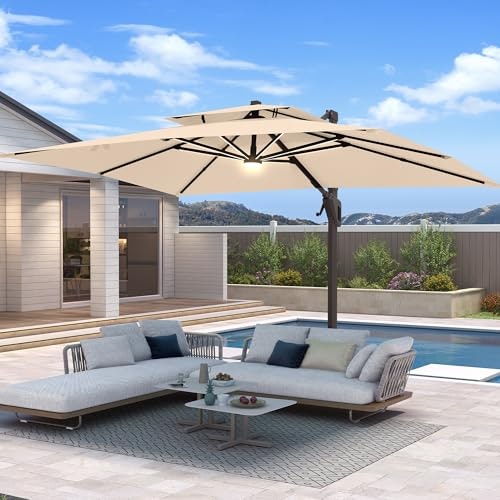 BreezyShade by King 10x13-Foot Cantilever Patio Umbrella with Base and Lights: $509.99 BreezyShade by King 10x13-Foot Cantilever Patio Umbrella with Base and Lights: $509.99