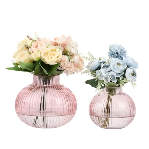 Yanwe1 Pink Ribbed Glass Vase 2-Pack: $33.14