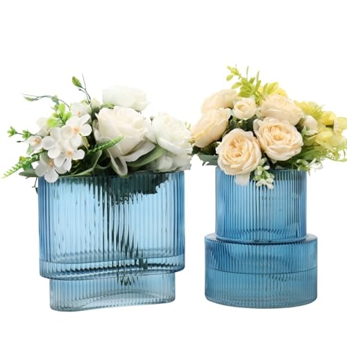 Yanwe1 Ribbed Blue Glass Vase 2-Pack: $37.99