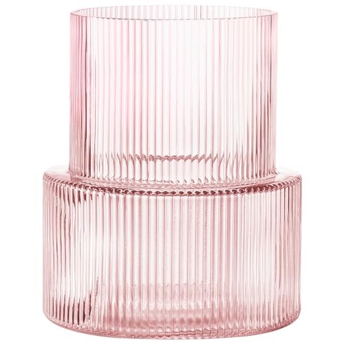Yanwe 7.5-Inch Pink Ribbed Glass Vase: $28.04 Yanwe 7.5-Inch Pink Ribbed Glass Vase: $28.04